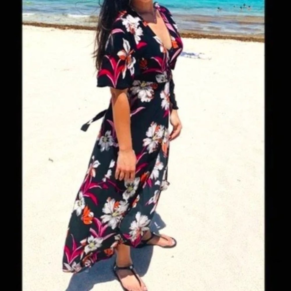 Tropical Hawaiian Maxi Wrap Dress (EUC)